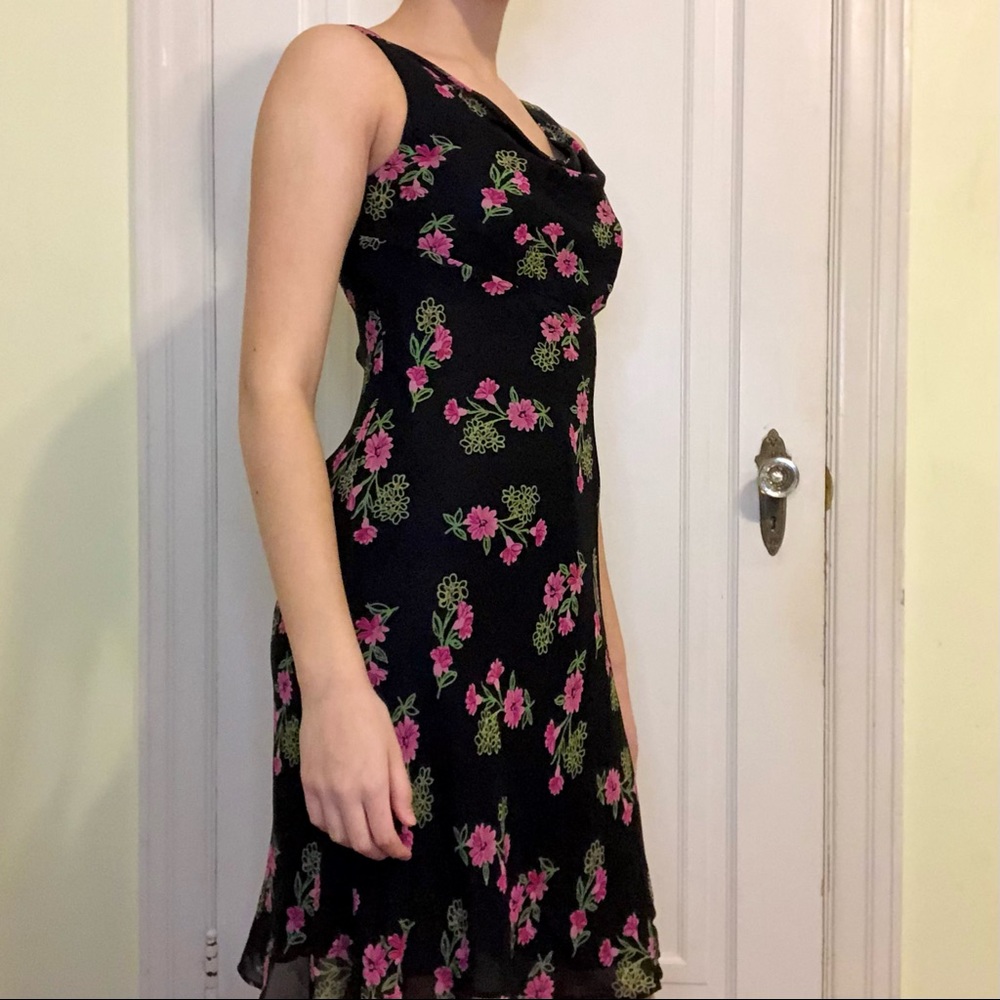 Donna Ricco Floral Cowl Neck Lined Mesh Dress